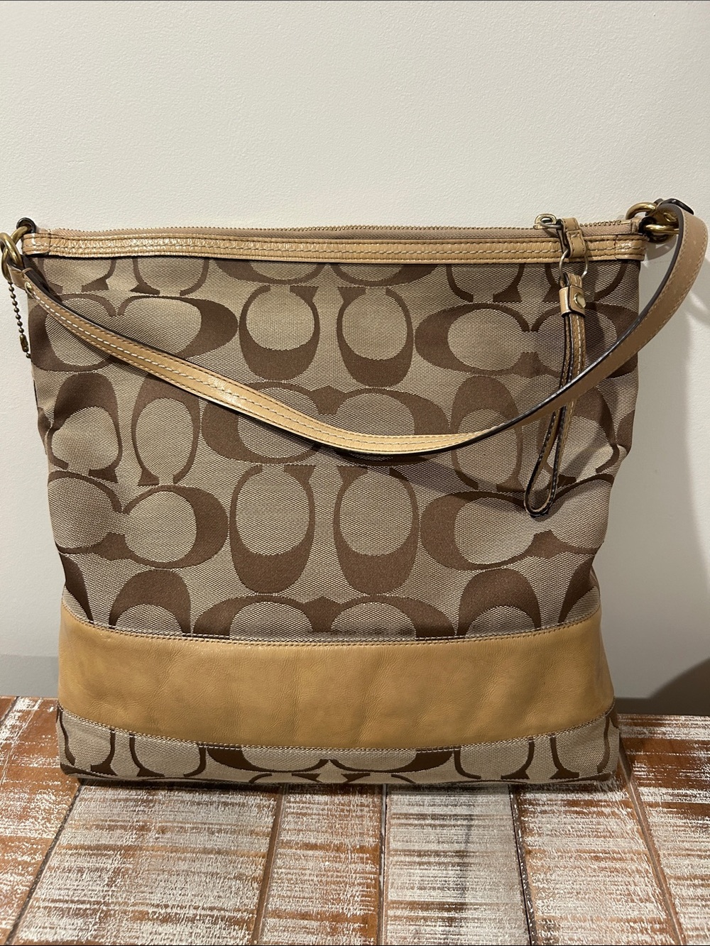 Coach Signature Logo Canvas Tote in Brown and Tan